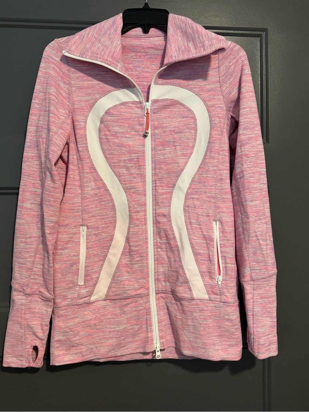 lululemon athletica Pink Heather Full-Zip Jacket with White Heart Accent
